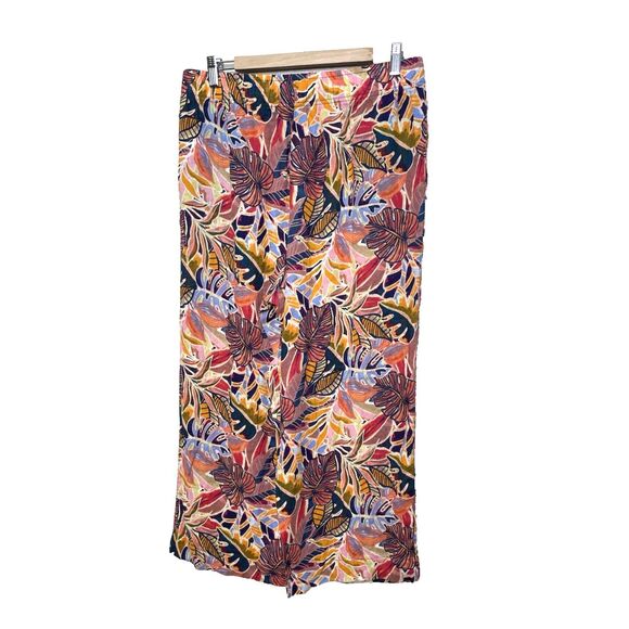 C&C California Size XL Linen Pull On Wide Leg Palazzo Pants Tropical Floral - Picture 4 of 9